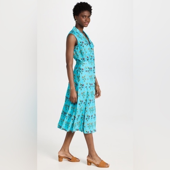 SALONI 100% Linen Eddie B Flowering Seashell Print Midi Dress Size US 8 NWT - Picture 6 of 9